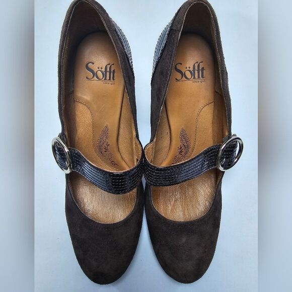 Sofft Florence Mary Jane Closed Toe Pumps Suede Patent Leather Brown Women's 8.5 - Picture 10 of 10